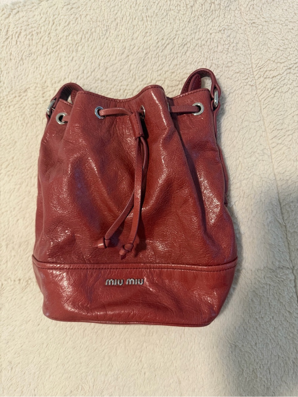 Miu Miu Burgundy Leather Drawstring Shoulder Bag